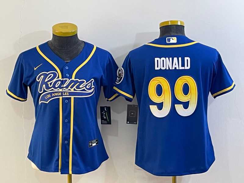 Women%27s Los Angeles Rams #99 Aaron Donald Royal With Patch Cool Base Stitched Baseball Jersey